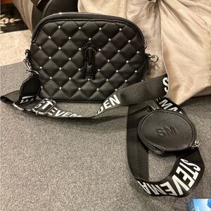 Steve Madden Black Quilted Crossbody with Logo Strap